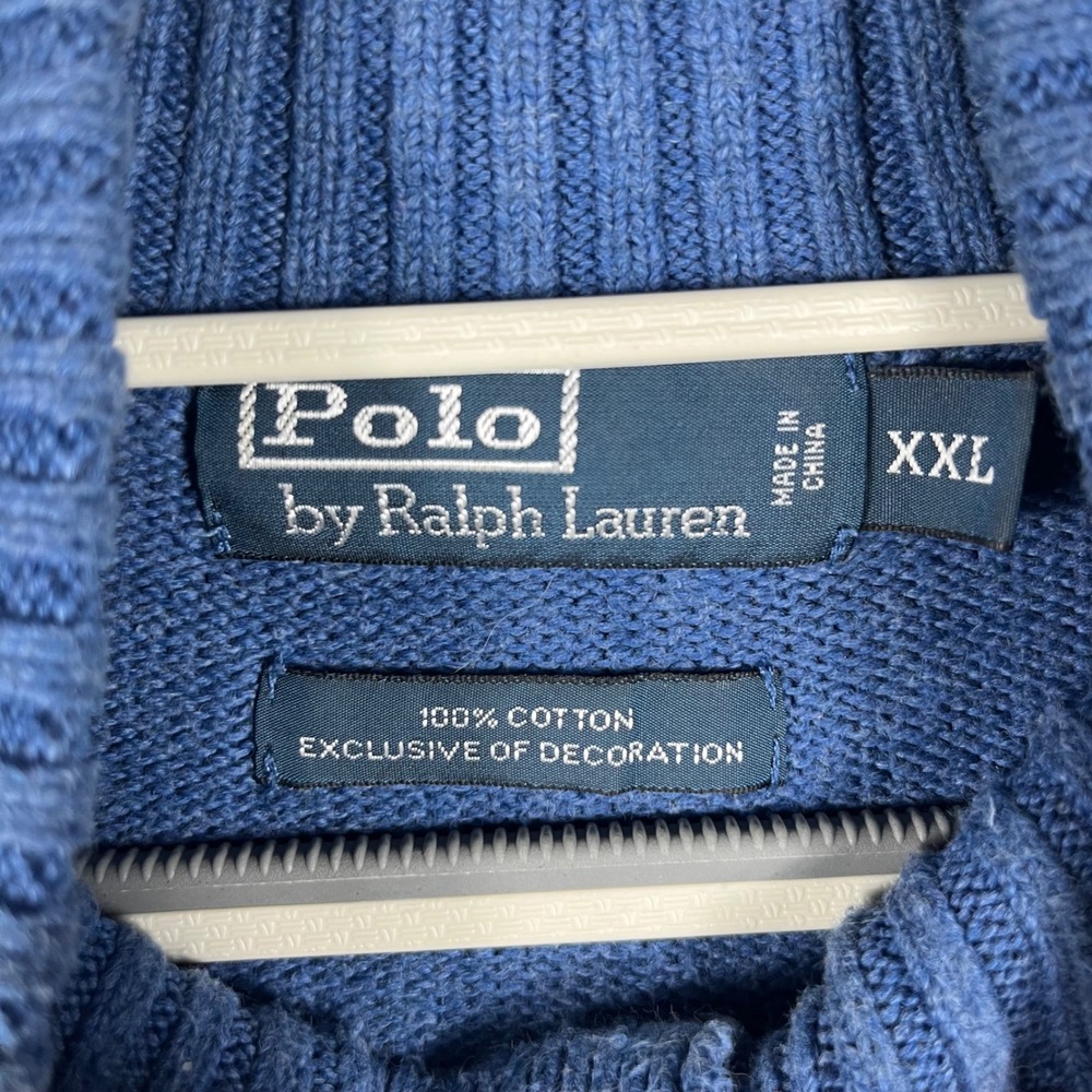 Polo Ralph Lauren Sweater Mens XXL Blue Mock Neck Button Cotton Pullover - Picture 4 of 7